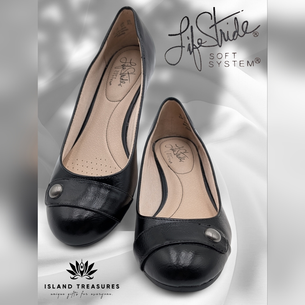 Life Stride Fabiana Sz US 8.5 | EU 38.5 Black Loafers Silver Accent Soft System